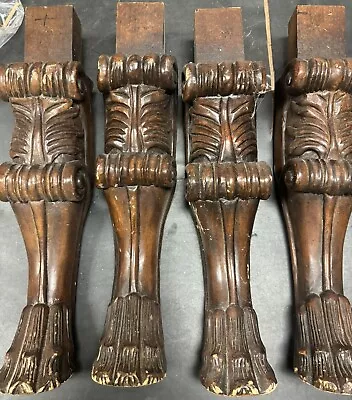 Salvaged Heavily Carved Wood Table Legs Claw Or Paw Legs 4.5” X 20” Reclaimed • $99
