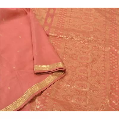 Sanskriti Vintage Peach Pure Mysore Silk Sarees Handcrafted Zari Indian Sari • $37.23