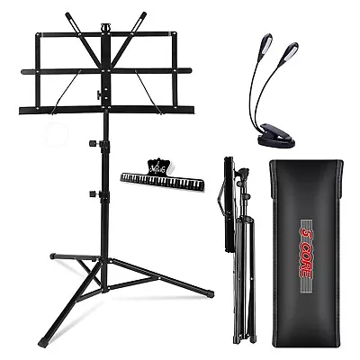 5Core Pro Folding Sheet Music Stand W/ Carrying Bag Music Clip & Reading  Light • $19.99