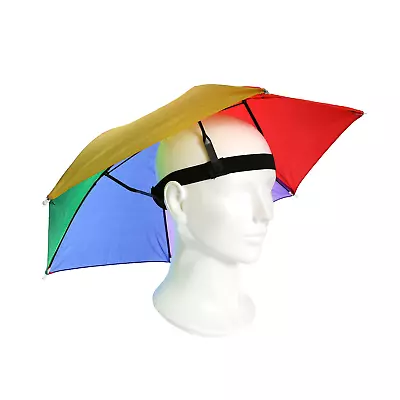 Rainbow Umbrella Hat - Festival Rave Outdoor Foldable Fishing Cap Joke Gift Sun • £3.99