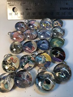 20 Each Craft Supplies Lot Round Glass W/ Various Scenes Flat Back Mosaic  • $5