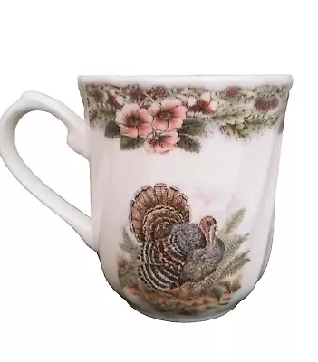 Thanksgiving Mug Multi Color Turkey Flower Border Queens Myott Factory • $8