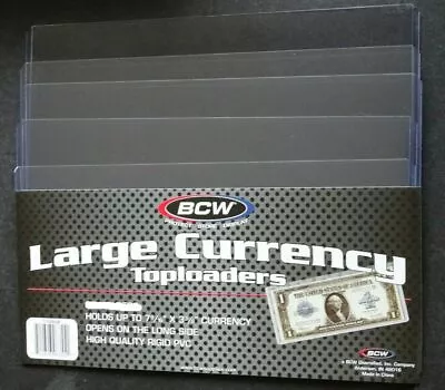 5 Loose BCW Large Dollar Bill Currency Toploaders Money Sleeve Protector • $5.49