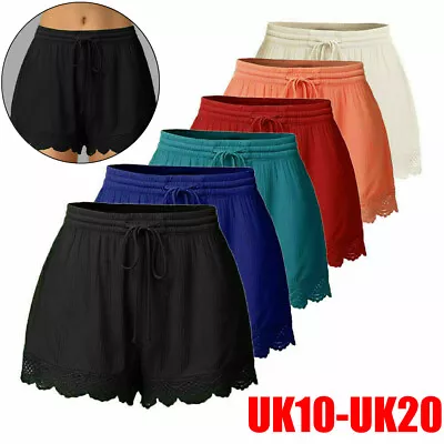 £6.98 • Buy UK Womens Drawstring Shorts Ladies Elastic Waist Lace Beach Summer Pants Size