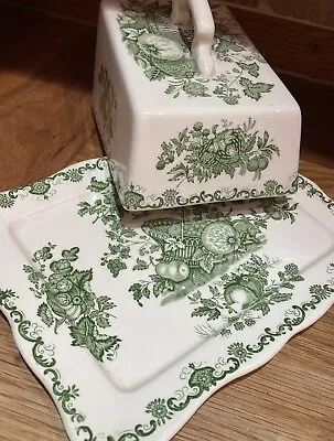 Vintage Large Mason’s “Green Fruit Basket” Cheese Dish & Dome Country Cottage • £21