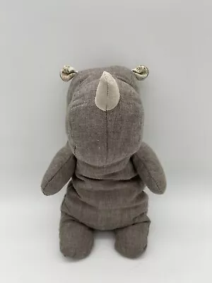 EUC Maileg Rhinoceros Rhino Plush Animal 12  Linen Gray Fabric Floral Ears Lovey • $28