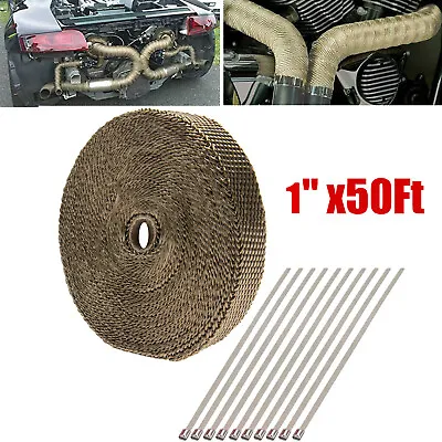 1 X50ft Roll Titanium Header Turbo Pipe Manifold Exhaust Heat Wrap Tape +10 Ties • $14.65