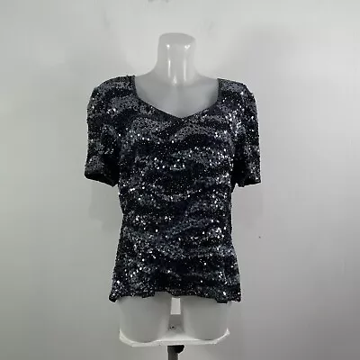 £22 • Buy Ronald Joyce After Six Black And Silver Silk Sequin Beaded Top Size 20 (16 18)