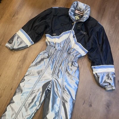 $161.49 • Buy Vintage Ski Suit Descente One Piece Snowsuit Snow Bib Iridescent 80s Women LARGE