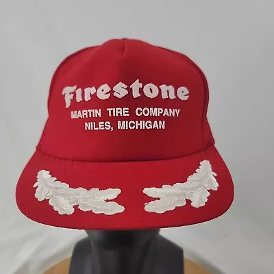 Vintage 1980s Firestone Martin Tire Co Mesh Snapback Oak Leaf Trucker Hat USA • $30