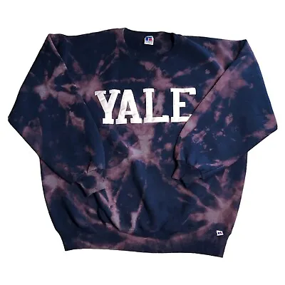 Vtg Yale University Sweatshirt 2XL Blue Crewneck Russell USA Tie Dye Acid Wash • $31.12