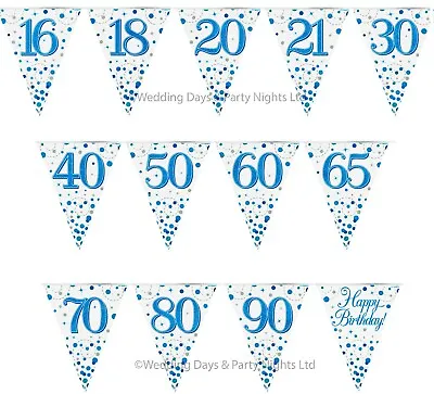 12ft Sparkly Blue White Silver Triangle Flag Bunting Banner Birthday Party Decor • £1.98