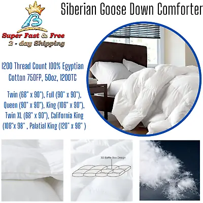$196.73 • Buy Luxury 1200 TC Siberian Goose Down Comforter 100% Egyptian Cotton Cover White