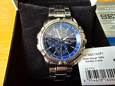 Seiko Men's Chronograph Solar Powered Watch With Stainless Steel Strap SSC141P1 • £150