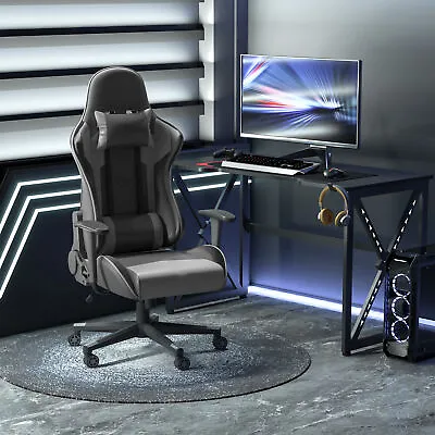 Ergonomic Racing Chair 360° Swivel W/ Pillow And Lumbar Height Adjustable Black • £95.99