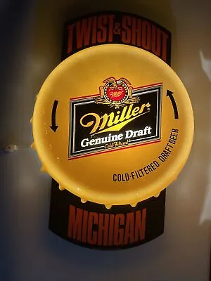 VTG Miller Genuine Draft Beer Bottle Cap Twist & Shout Michigan Light Up Sign • $124.99