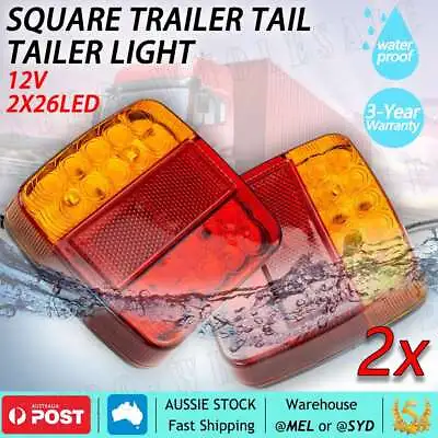 $16.45 • Buy Tail Lights Pair 26 LED Square Truck Trailer Boat Number Taillight Marine Light
