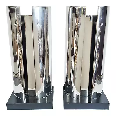 PAIR Original Mid-Century MODERN Fireplace CHROME ANDIRONS By Danny ALESSANDRO • $977.50