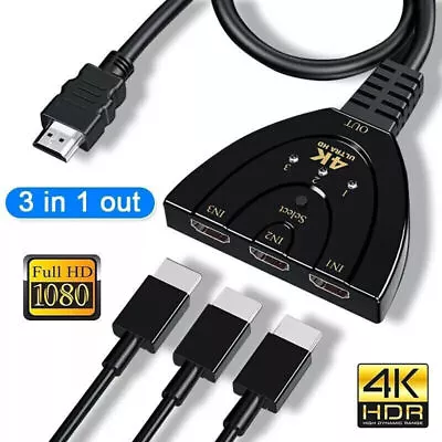 4K HDMI 2.0 Cable Auto Switch Switcher Splitter Adapter 3 In To 1 Out Devices ~ • $8.99