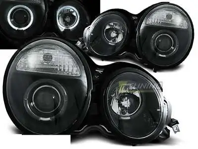 Headlights For Mercedes W210 E-CLASS 95-99 Angel Eyes Black WorldWide FreeShip L • $449.51