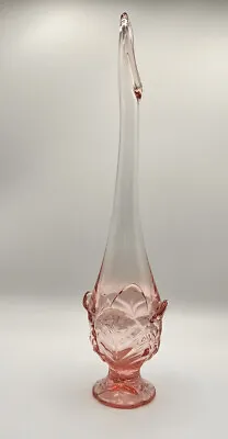 Vintage MCM Pink Swung 4 Cabbage Petal Art Glass Bud Vase 17” Pedestal • $61.75