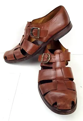 Bally Buckle Bridgehampton Fisherman Sandals Mens 7.5 Brown Leather Resort Italy • $69