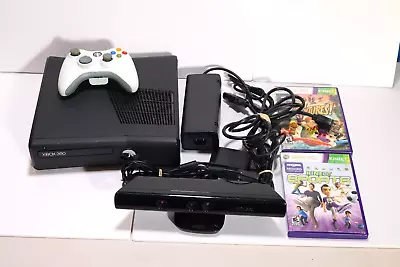 Microsoft Xbox 360 S Slim (1439) Matte Black Console 250GB Kinect Loaded Extras • $89.95