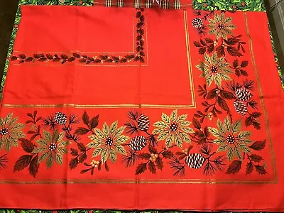 NOS Vtg California Hand Prints Red & Gold Rectangle Tablecloth Christmas • $65