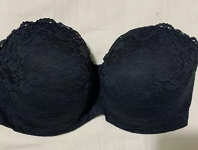 M&S UNDERWIRED STRAPLESS PADDED LACE STRAPLESS BRA In BLACK Size 34E • £9.99