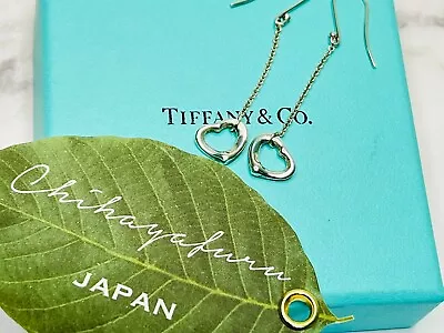 Tiffany & Co. Elsa Peretti Sterling Silver Open Heart Drop Dangle Earrings Only • $161