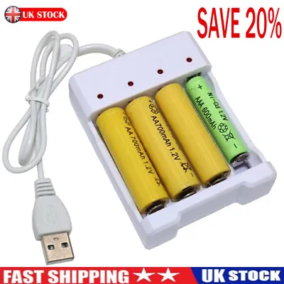 USB Plug Fast Battery Charger For AA AAA Rechargeable Batteries 4 Slots DH • £3.93