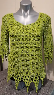 V Cristina Fringe Accents Crocheted Boho Top Sz M • $24