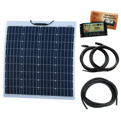 80W 12V Reinforced Semi-flexible Dual Battery Solar Charging Kit Campers Shed... • £235