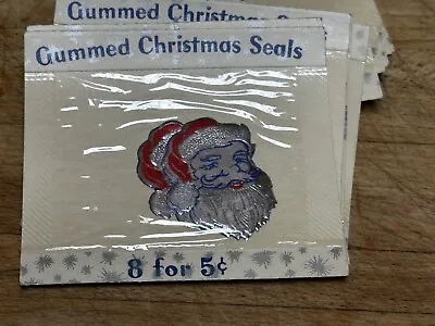 Vtg Sealed Pkg 8 Xmas Gummed Paper Seals Foil Santa • $10