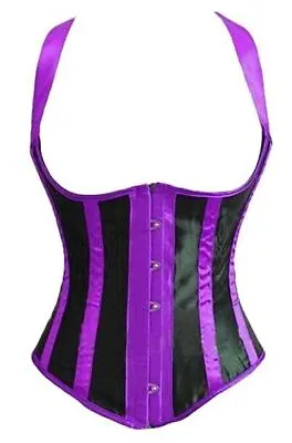 Corset Halter Neck Shapewear Purple & Black Waist Cincher Basque LONG Underbust • £96.38