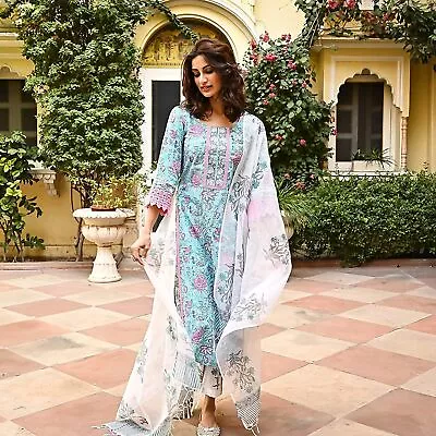 Floral Printed Kurti With Pants And Dupatta Set For Women Indian Suit Sets • $63.80