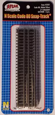 Atlas #2501 - 5  Straight Track Section - 6 Pieces - N Scale - Code 80 Rails • $9.95