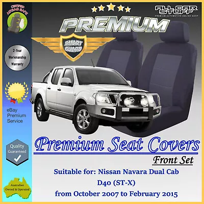 Premium Black Front Seat Covers For Nissan Navara D40 Dual Cab: 10/2007 -02/2015 • $95.81