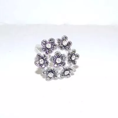 Sterling Silver Marcasite Cocktail Flower Ring Sz 8 Daisy Bouquet Statement VTG • $39.99