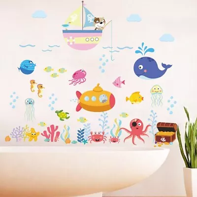 Cartoon Ocean Fishes Wall Sticker Home Decal For Nursery Bathroom Kids Decor • $10.71