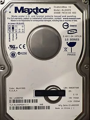 Maxtor 6L200PO 200GB PATA133 Hard Drive • $29.99