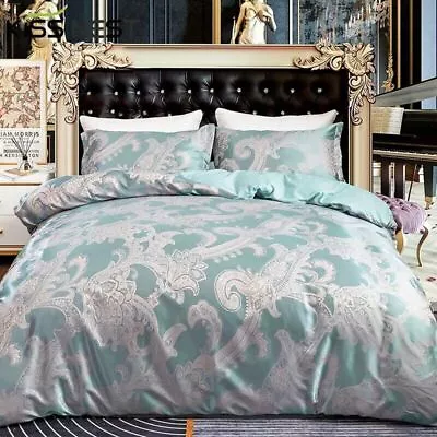 Luxury Jacquard Bedding Set Duvet Cover Blue Comfort A/B Pillowcase Quilt Cover • $192.57