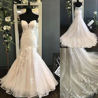 Luxury Mermaid Wedding Dresses Lace Applique V Neck Sweep Train Bridal Gowns New • $139.99