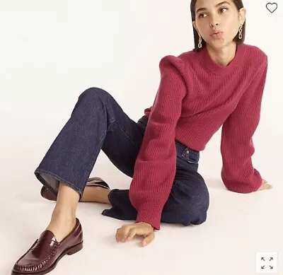 J Crew Sweater Cashmere Puff Sleeve Mock Neck Dark Berry Red Pink Womens Small • $58.99