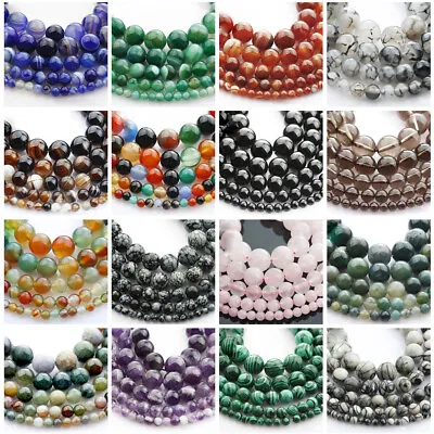 £3.52 • Buy 1 Strand Round  4mm 6mm 8mm 10mm 12mm Natural Stone Rock Gemstone Beads Lot
