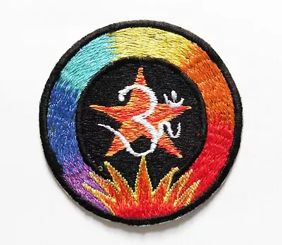 Round Sew On Patch * Nepalese Made * 8.3cm * Rainbow Lotus Om Star • £2.25