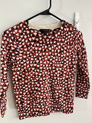 J CREW Sz S Tippi Sweater In Printed Hearts 100% Merino Wool EUC • $34.99