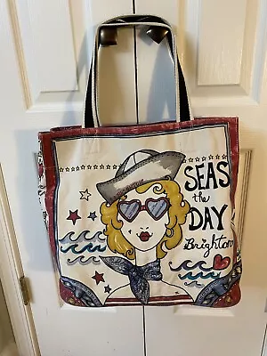  Brighton SEAS THE DAY Canvas Tote Shopper Bag Nautical Beach Anchor • £17.36