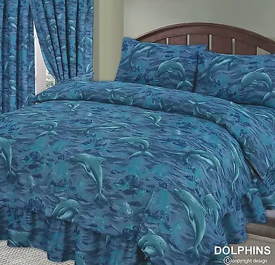 Dolphin Blue Sea Ocean Waves Splash Duvet / Quilt Cover Bedding Set Or Curtains • £18.99