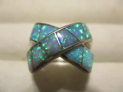 Vintage Southwest Signed AK Inlay Fire Opal Sterling Silver 925 Ring Size 6 • $65